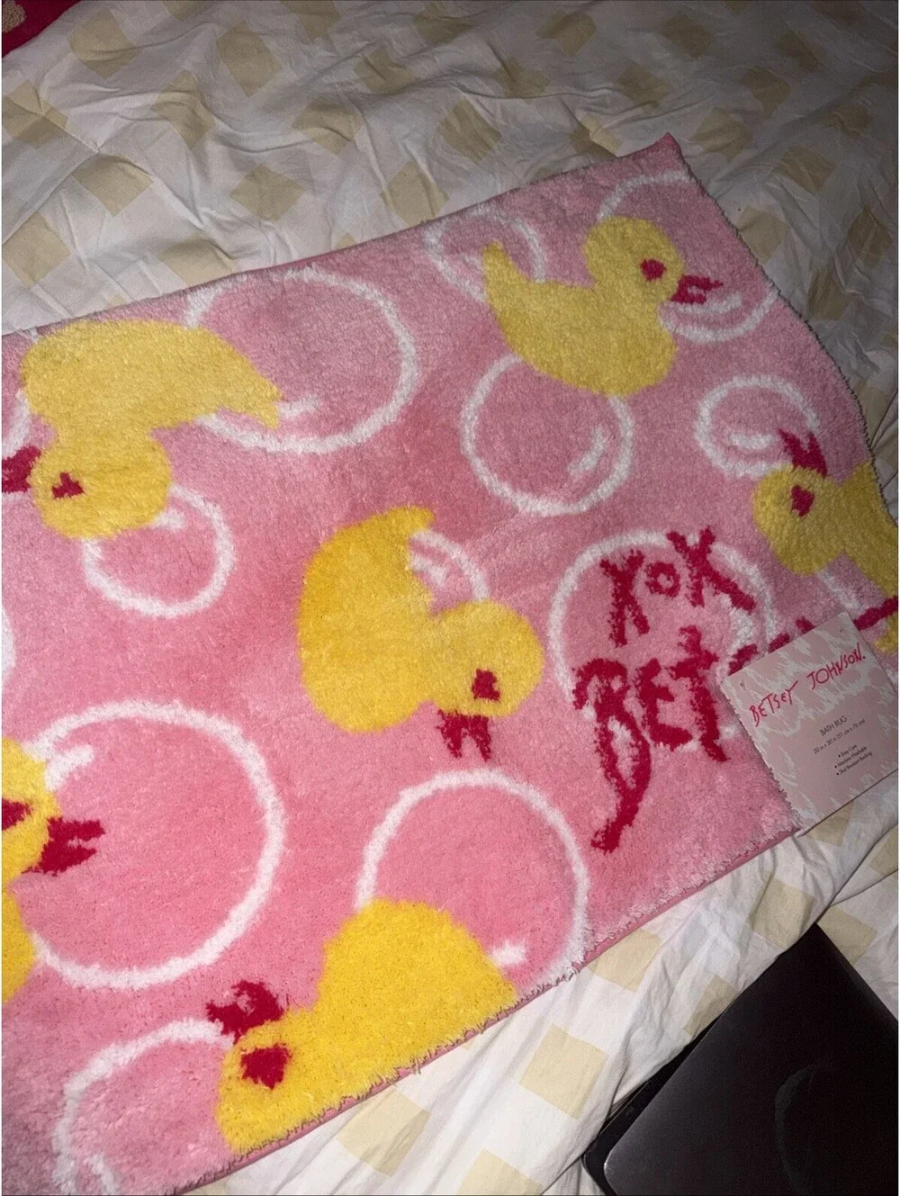 Betsey Johnson Bubbles And Duckies, Pink And Yellow Bath Rug 20x30 New